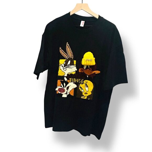 Looney Tunes Embroidered Beaded Black T-Shirt Men’s XXL Bugs Tweety Sylvester - Picture 11 of 11